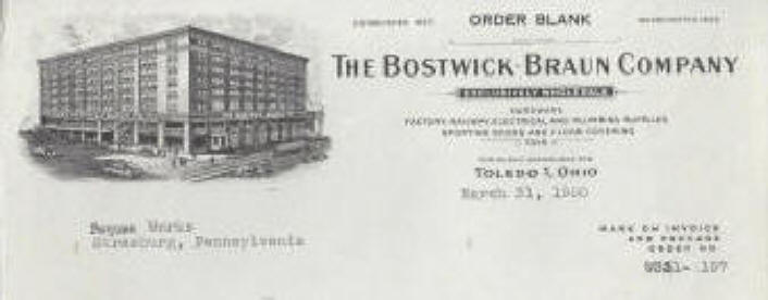 Bostwick-Braun Hardware Company letterhead