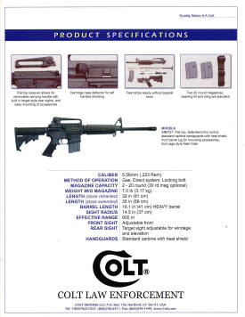 Colt 2003 law enforcement AR15-A3 specs