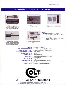 Colt 2003 law enforcement AR15 carbine specs