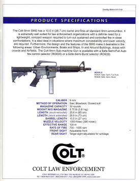Colt 2003 law enforcement AR15 9mm carbine specs