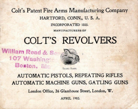 1903 Colt catalog first page for comparison to 1908 first page