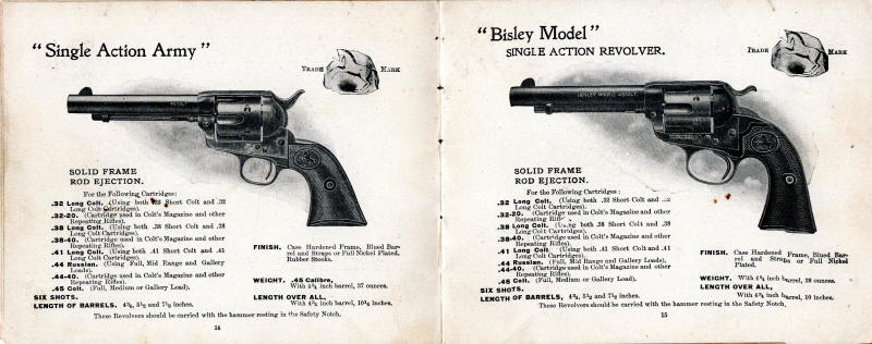 1903 Colt catalog showing Single Action Army and Bisley model single action