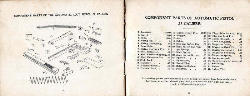 1903 Colt Parts for Colt Pistol .38