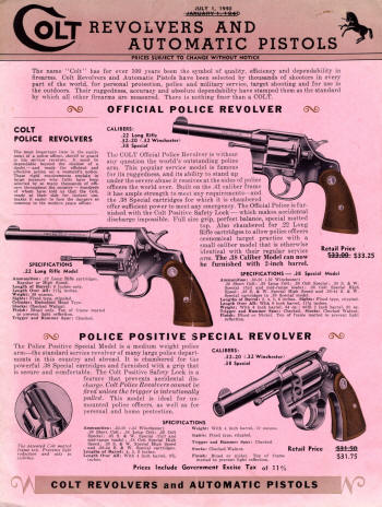 Colt Revolvers and Automatic Pistols Illustrated Price List July 1940