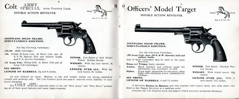 1908 Colt Catalog showing army special and officers model target revolvers