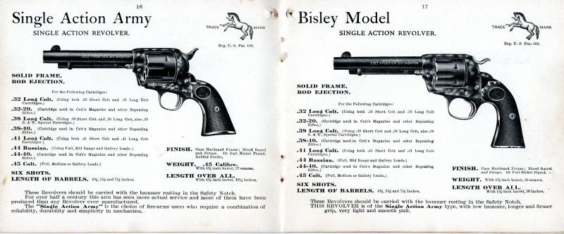 1908 Colt Catalog single action army and bisley model revolvers