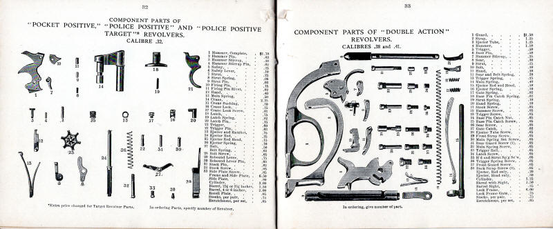 1908 Colt Catalog parts list for multiple Colt revolvers