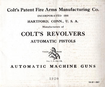 Colt 1920 catalog first page