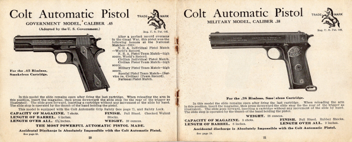 Colt 1922 A-64-2D goverment model .45 and military model .38 autos