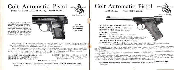 1923 automatic .25 pocket model and .22 pistols