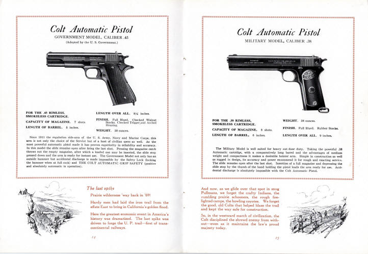 Colt 1924 automatic pistols gov't .45 and military .38
