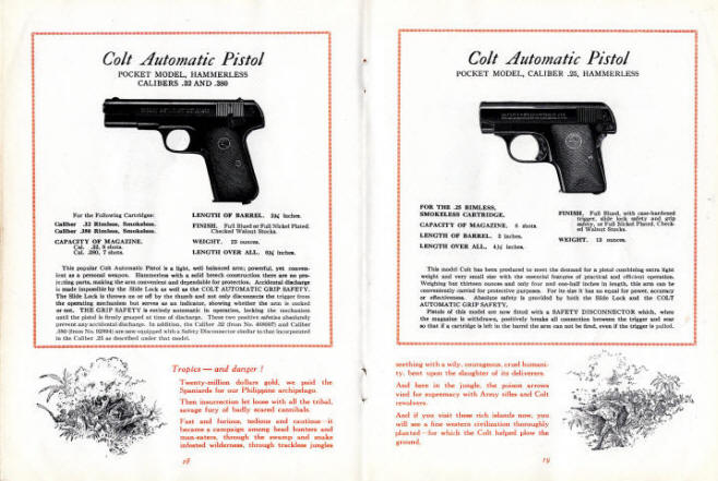 1927 automatic pistols pocket model hammerless and .25 pocket model 