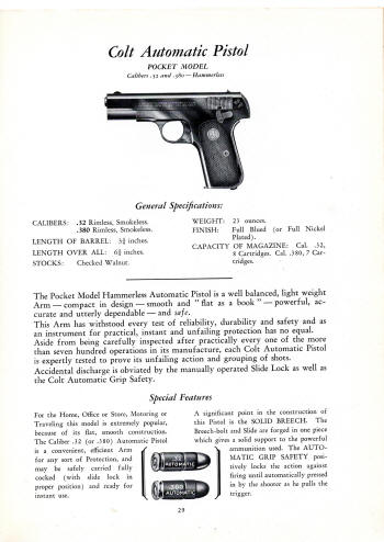 Colt 1929 catalog pocket model automatic pistol