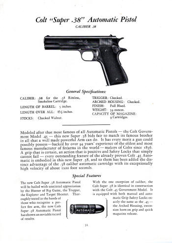 Colt 1930 catalog showing the Super 38 automatic pistol