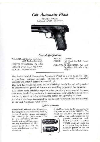 Colt 1930 catalog automatic pistol pocket model .38, .380