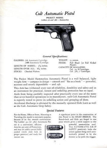 Semi-automatic pistol: pocket model hammerless
