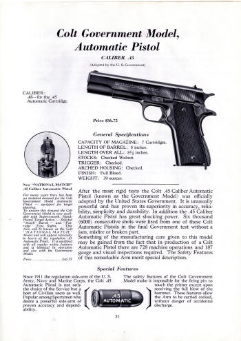 Colt 1932 (July) catalog gov't. automatic pistol in .45 cal.