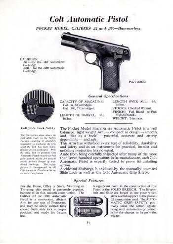 Colt 1932 (July) catalog pocket automatic pistol .32 and .380