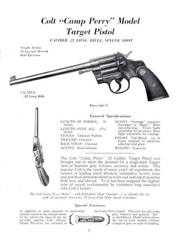 Colt 1932 (July) catalog camp perry .22 single shot pistol