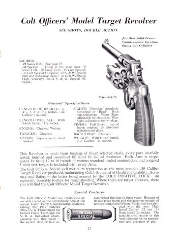 Colt 1932 (July) catalog officers' model target revolver