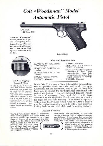 Colt 1933 catalog showing 'Woodsman' Pistol 4/1/2 bbl .22 (New)