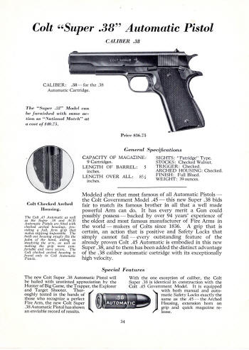 Colt firearms 1933 catalog super .38 auto pistol