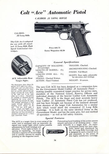 Colt Fire Arms Catalog March 1934 Ace .22 pistol