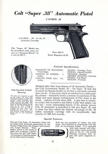 Colt Fire Arms Catalog March 1934 Super 38 pistol