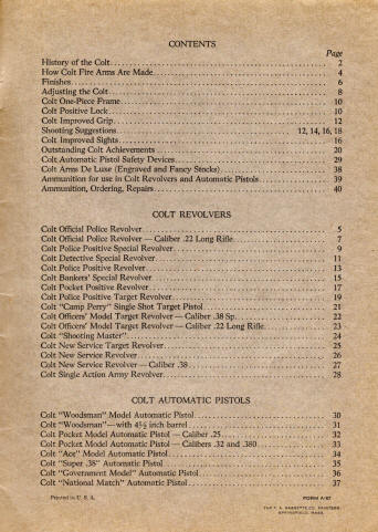 Colt 1934 catalog shoiwing the list of guns