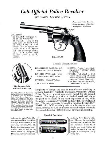 Colt Fire Arms Catalog March 1934 Official police