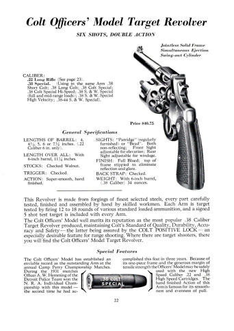 Colt Fire Arms Catalog March 1934 officers model target .38 Colt special