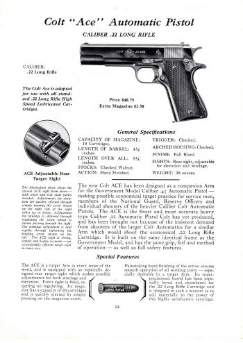 Colt Fire Arms Jan. 1935 Catalog auto Ace .22