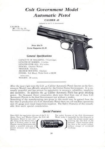 Colt Fire Arms Jan. 1935 Catalog auto gov't. .45 pistol