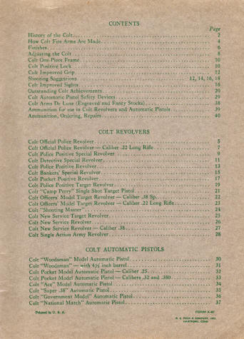 Colt's 1935 catalog showing list of guns
