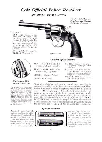 Colt Fire Arms Jan. 1935 Catalog official police
