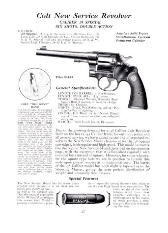 Colt Fire Arms Jan. 1935 Catalog new service .38 special