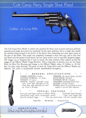 Colt 1936 Catalog .22 camp perry pistol