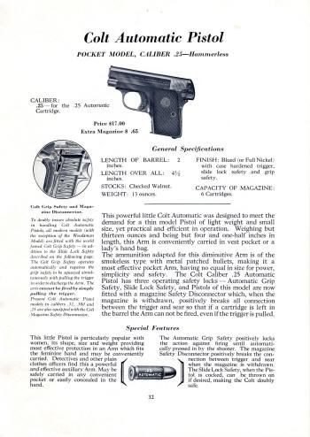 Colt 1936 (Oct.) catalog .25 cal. pocket model pistol