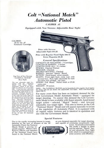 Colt 1936 (Oct.) catalog 'National-Match' .45 cal. auto. pistol
