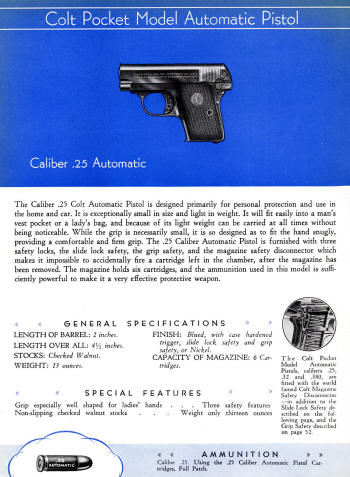 Colt 1936 Catalog .25 pocket model automatic pistol