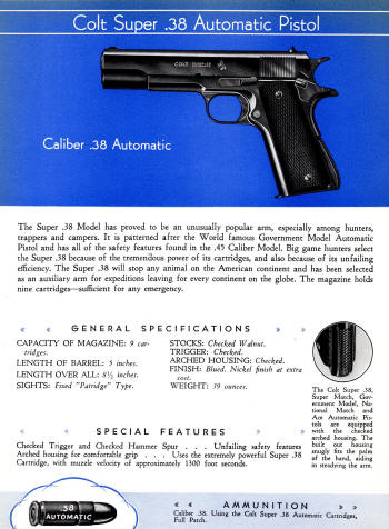 Colt 1936 Catalog super 38 automatic pistol