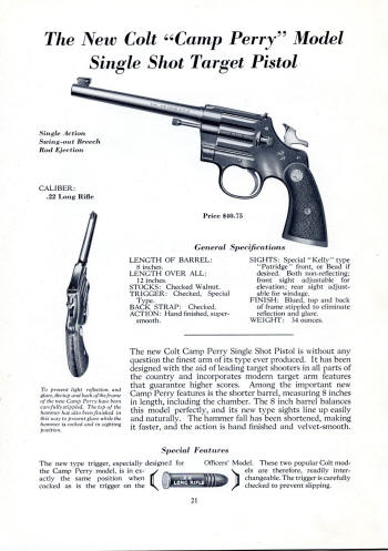 Colt 1936 (Oct.) catalog camp perry .22 target pistol