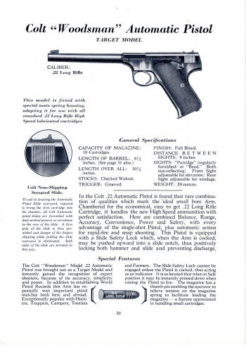 Colt 1937 catalog Woodsman automatic .22 pistol