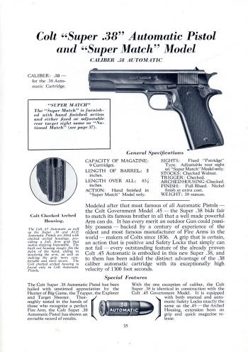 Colt 1937 catalog Super 38 automatic pistol