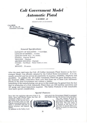 Colt 1937 catalog government .45 M1911 auto pistol
