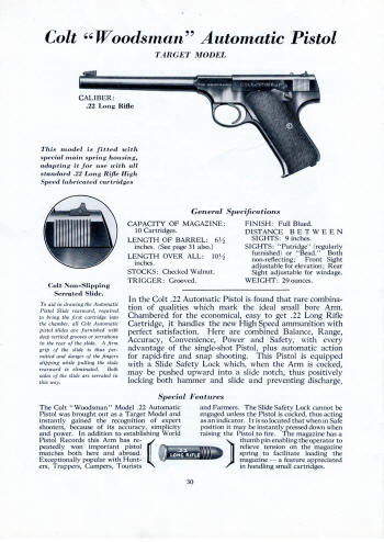 Colt Firearms 1938 catalog Woodsman semi-auto pistol .22