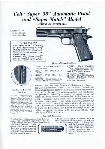 Colt Firearms 1938 catalog Super 38 pistol