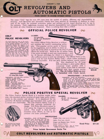 Colt Catalog Revolvers and Automatic Pistols Jan. 1939 page 1