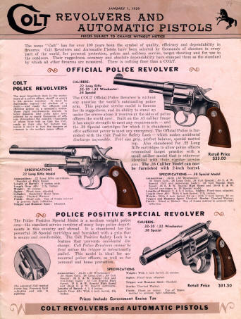 Colt Revolvers and Automatic Pistols 1939 illustrated Price List