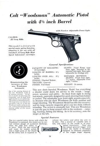 1941 automatic pistol: woodsman 4 1/2 in. barrel 